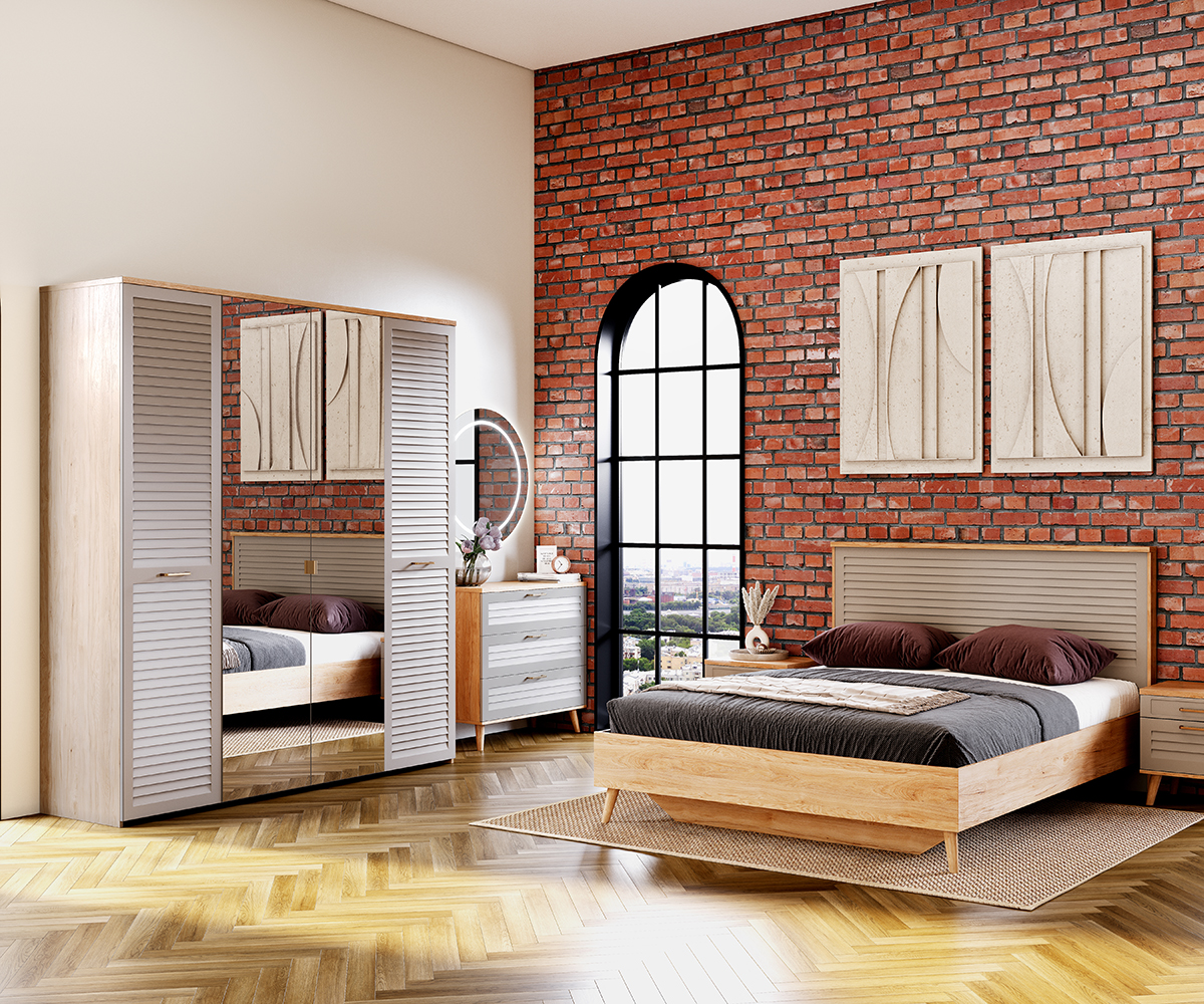 Шкаф 3-х дв. Гавана (02) дуб натур.св./светло-сер.софт