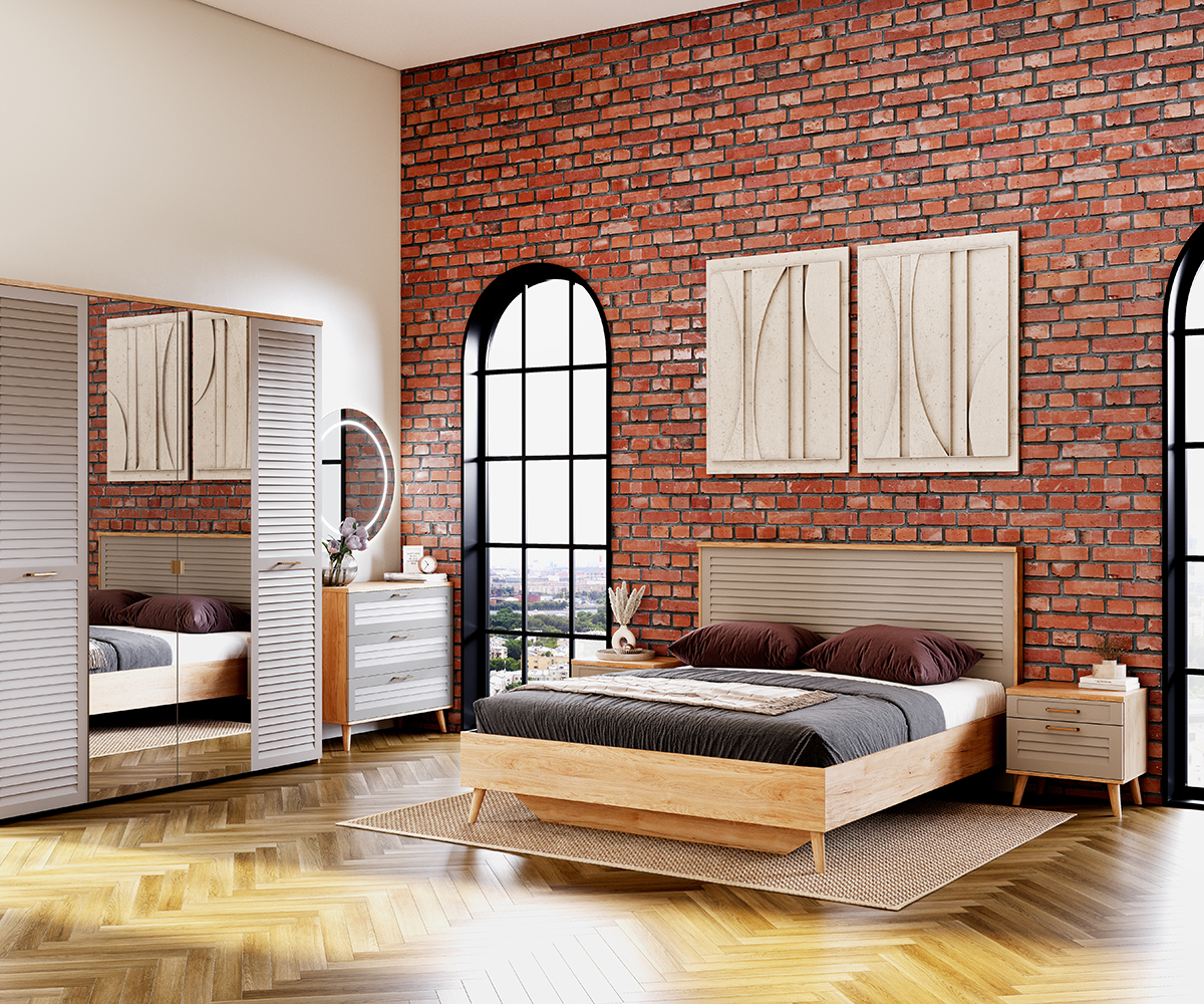 Кровать 1,6 Гавана (02) дуб натур.св./светло-сер.софт