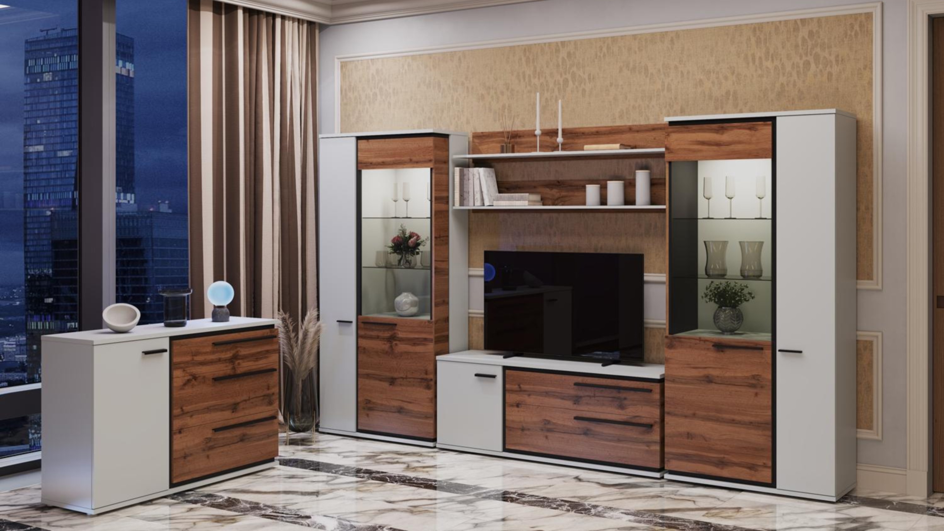 Риана Мод.РН11-01 Шкаф комбинированный лам дуб вотан/белый/графит