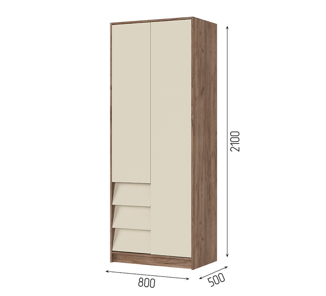 Рейн ШК 01 Шкаф 2-х ств (50) кашемир/дуб крафт табачный