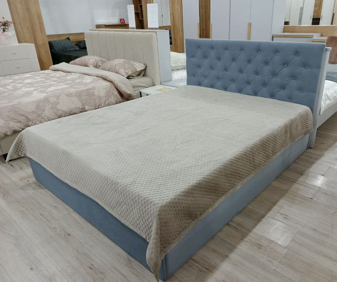 Кровать Глория 1,6м (27) ПМ микровелюр светло-серый