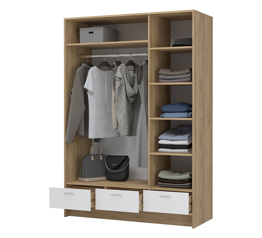 Ирис ШК-03 Шкаф 3-х ств с зеркалом (50) дуб крафт золото/белый шагрень