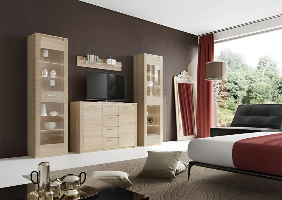 Элана гостиная шкаф-витрина (02) дуб сонома /дуб сонома светлый матовый