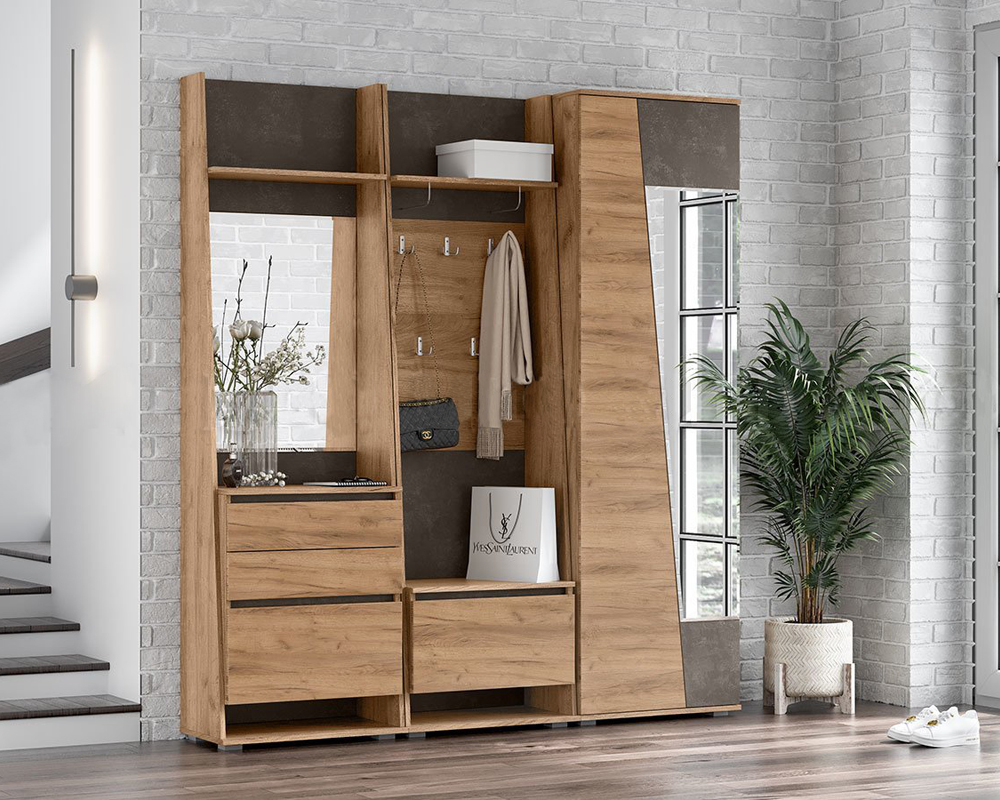 Прихожая Соренто шкаф с зерк. (47) дуб крафт/бетон темн. УП Прихожая Соренто шкаф с зерк. (47) дуб крафт/бетон темн. УП