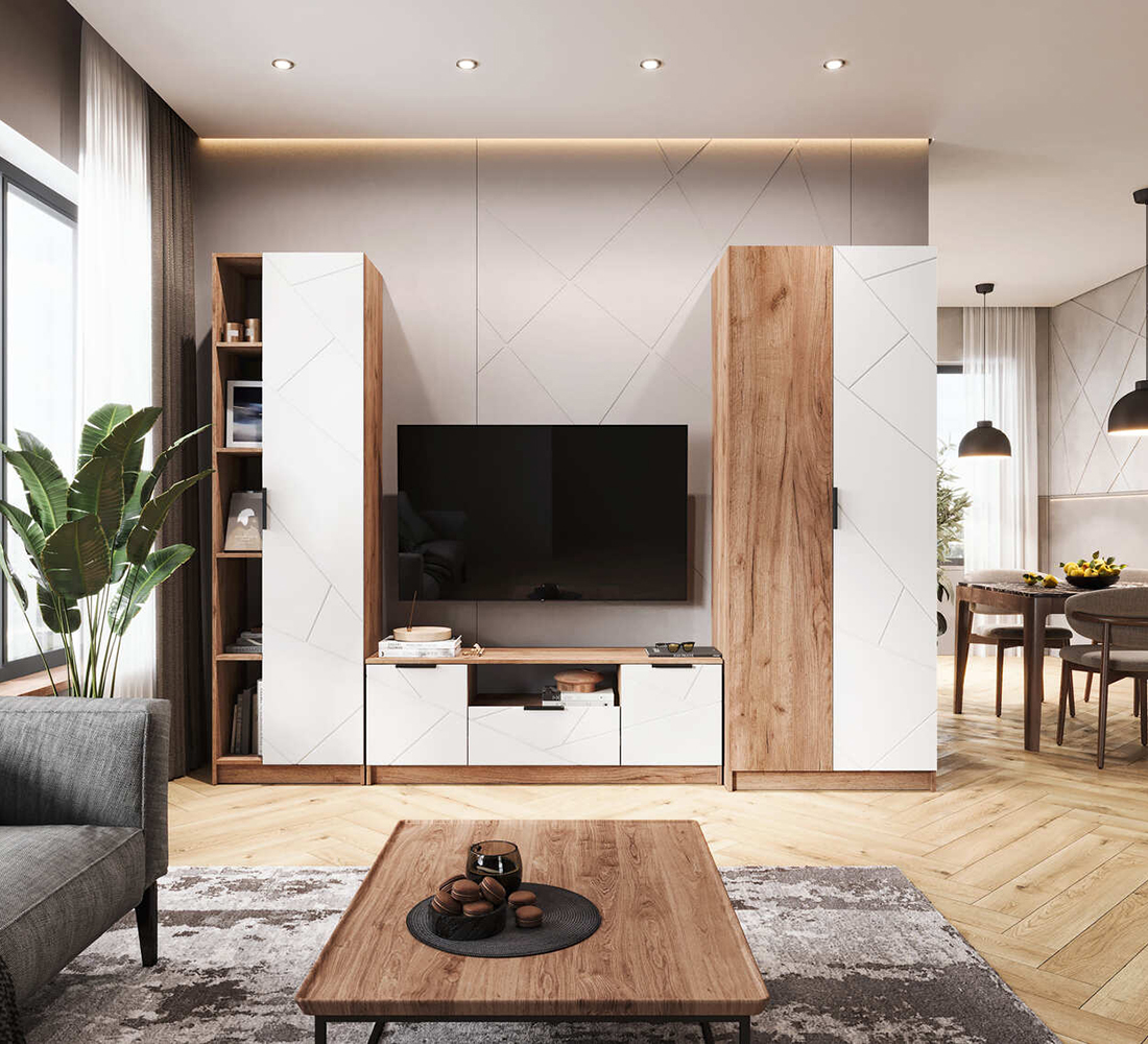 Орегон ТВ 01 Тумба под ТВ (50) белый супермат /дуб крафт  табачный