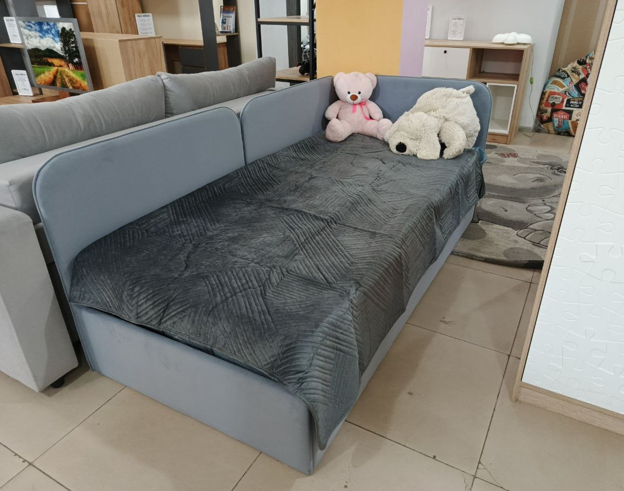 Кровать Томми 0,9м (27) ПМ микровелюр светло- серый