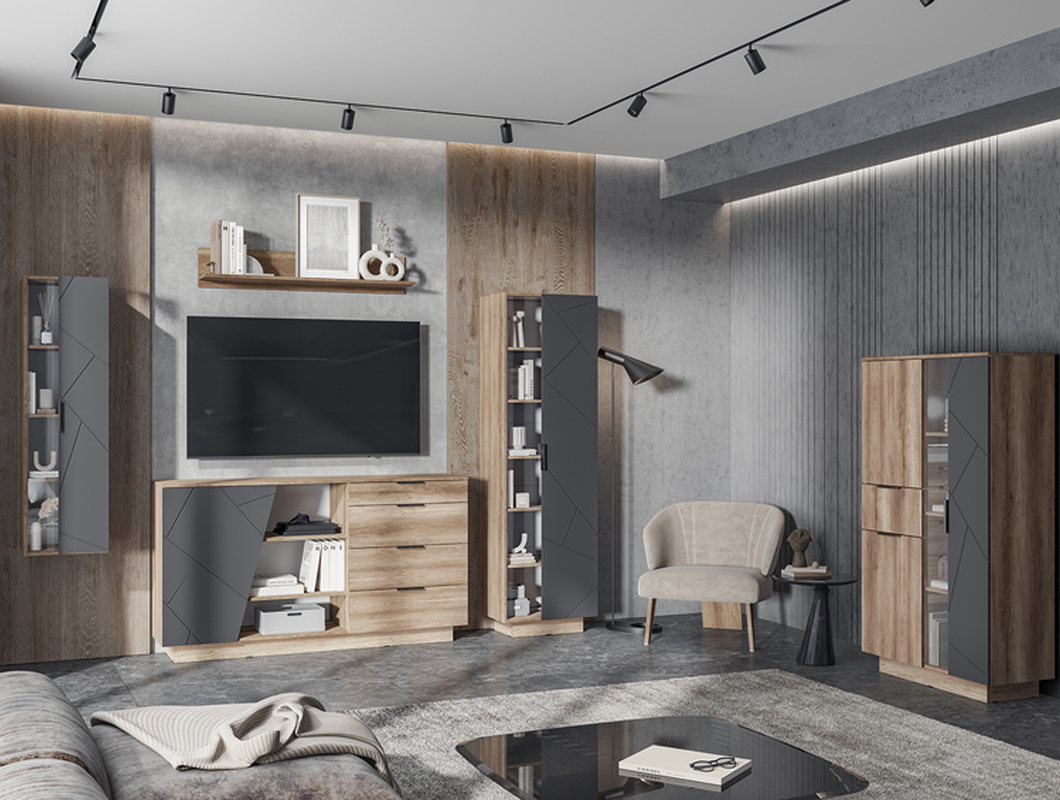 Даллас ПН 01 Пенал закрытый со стеклом (50) софт графит/дуб каньон Даллас ПН 01 Пенал закрытый со стеклом (50) софт графит/дуб каньон