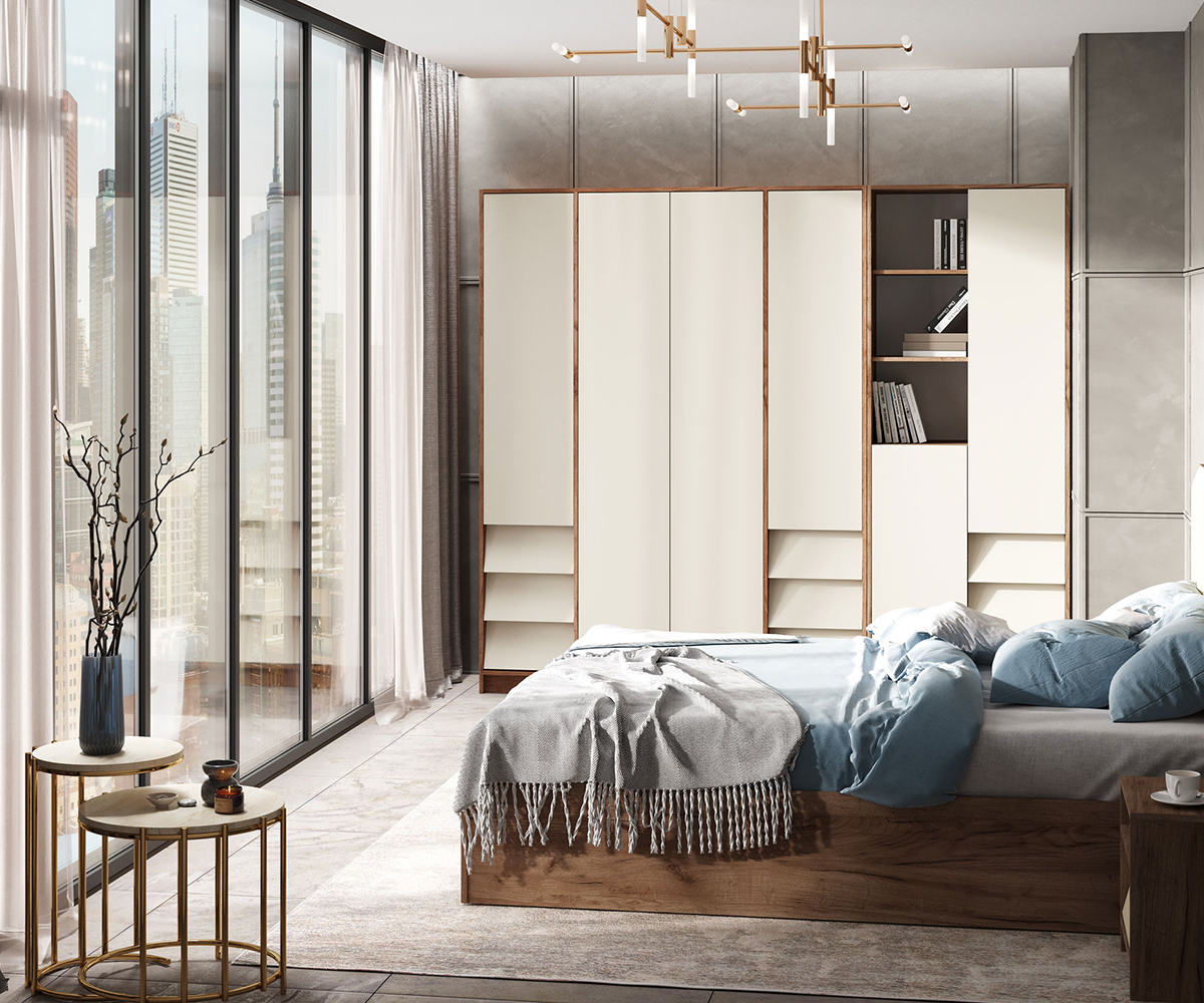 Рейн ШК 03 Шкаф 4-х ств (50) кашемир/дуб крафт табачный