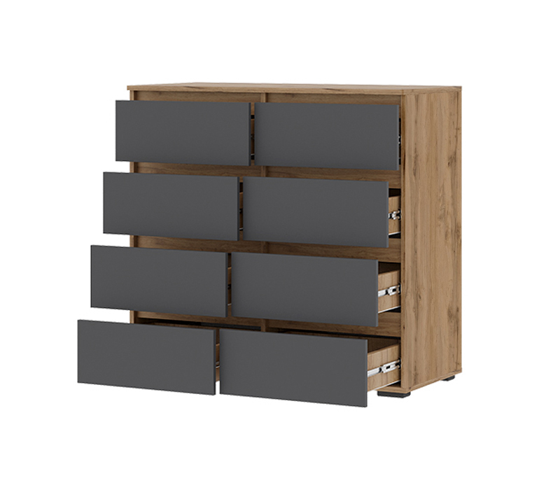 Хелен КМ 04 Комод 8 ящиков (23) серый графит/дуб крафт золото
