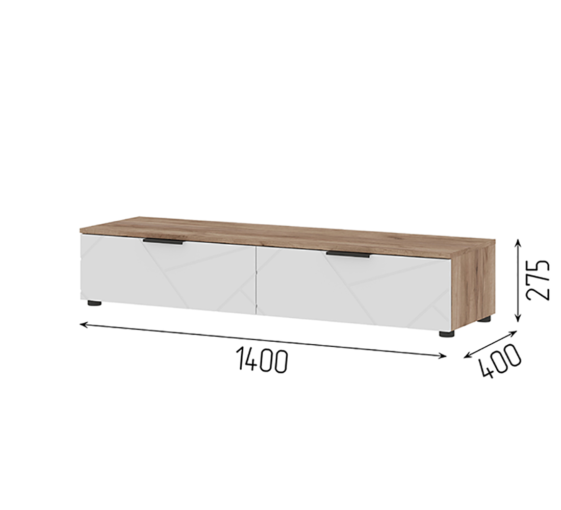 Орегон ТБ 02 Тумба 1400 (50) белый супермат /дуб крафт  табачный
