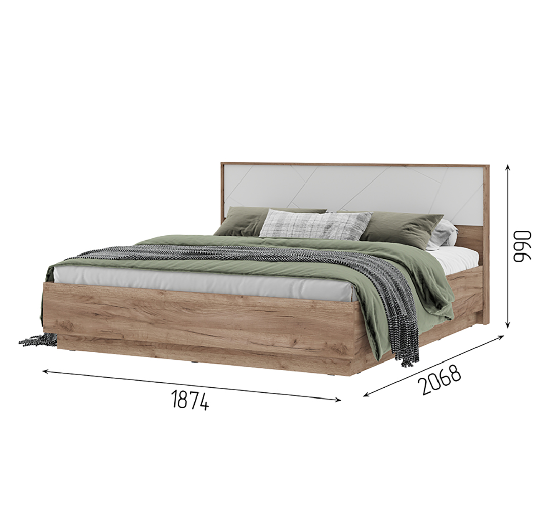 Орегон КР 03 Кровать 1,8*2,0 (50) белый супермат /дуб крафт  табачный