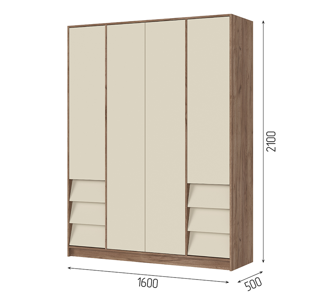 Рейн ШК 03 Шкаф 4-х ств (50) кашемир/дуб крафт табачный