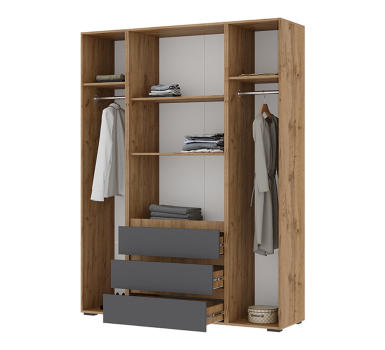 Хелен ШК 05 Шкаф четырехстворчатый с ящиками (23) серый графит/дуб крафт золото  АКЦИЯ  17990