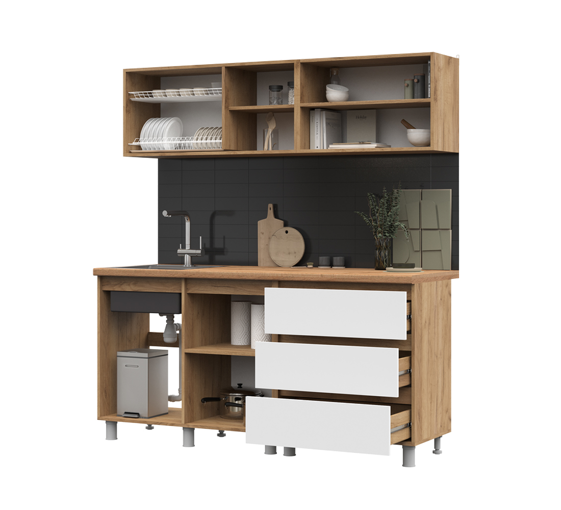 Кухня Хелен 1,7м (50) белый/дуб крафт золото