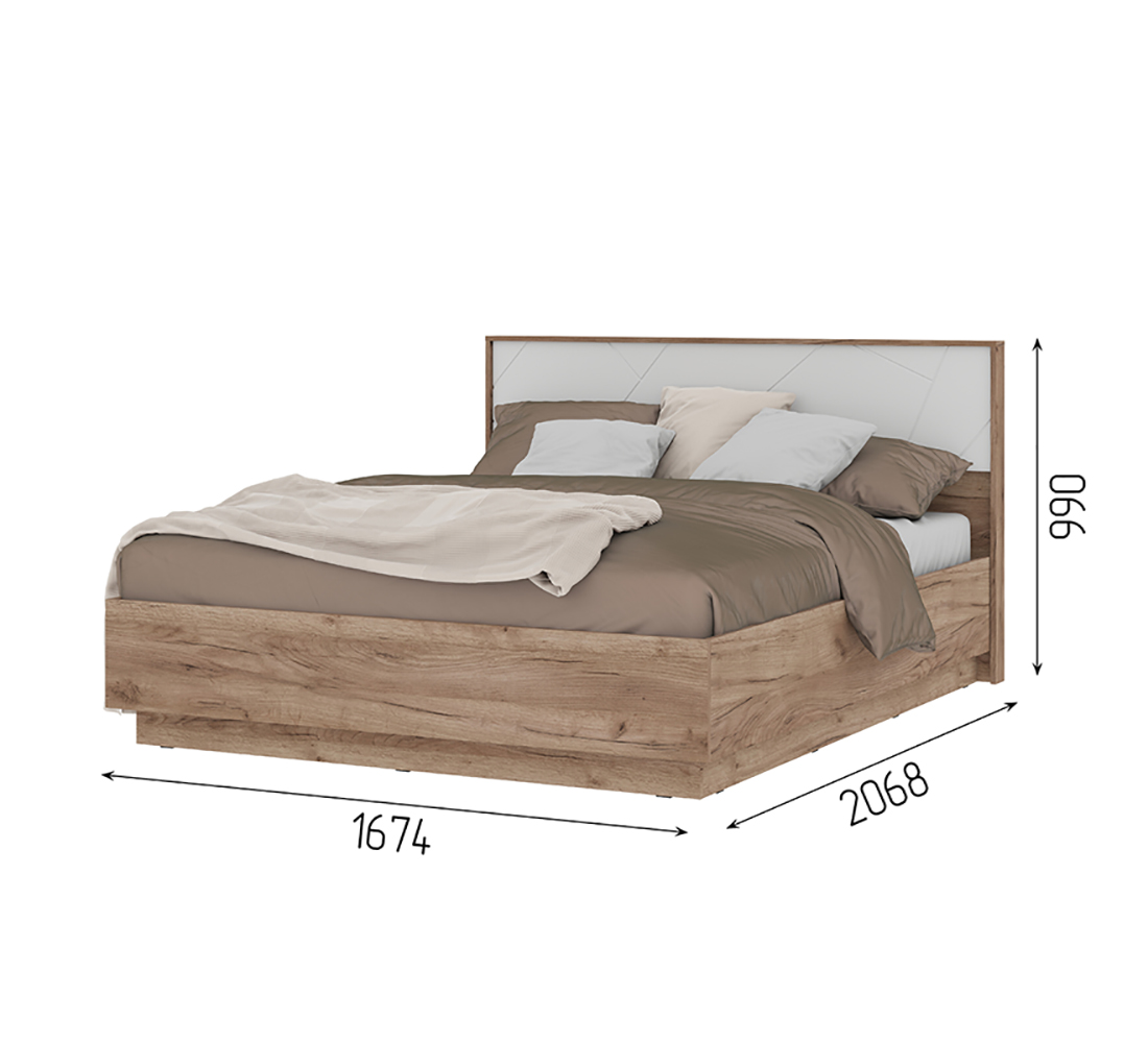 Орегон КР 02 Кровать 1,6*2,0 (50) белый супермат /дуб крафт  табачный