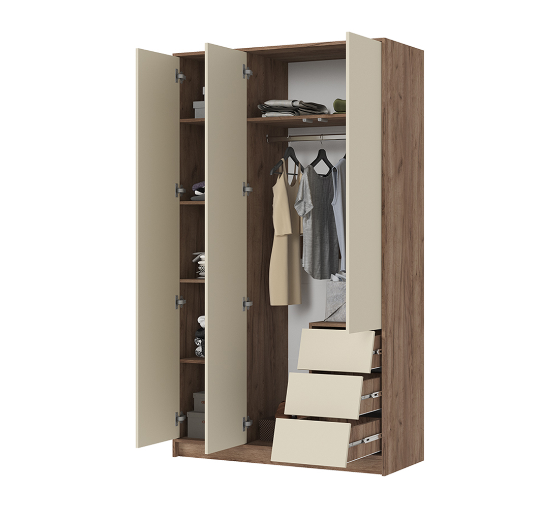 Рейн ШК 02 Шкаф 3-х ств (50) кашемир/дуб крафт табачный