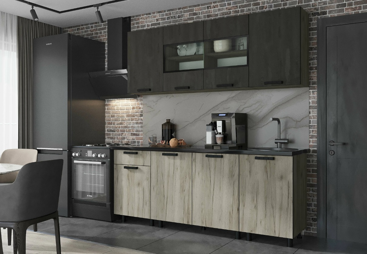 Кухня Эдинбург 2,0м (50) железный камень/дуб крафт серый