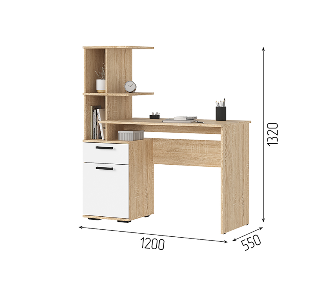 Санса СТ 01 Стол письменный (50) белый/дуб сонома