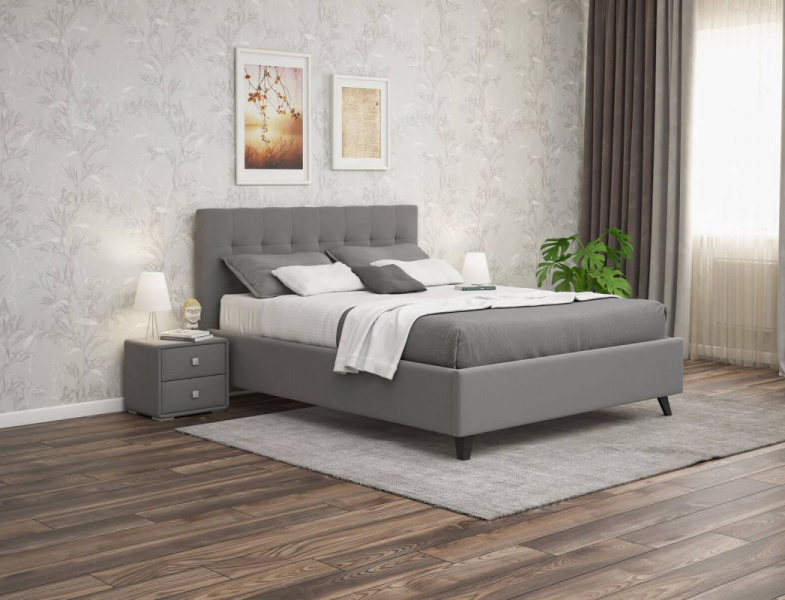 Кровать Эмили 1,6м (98) микровелюр серый