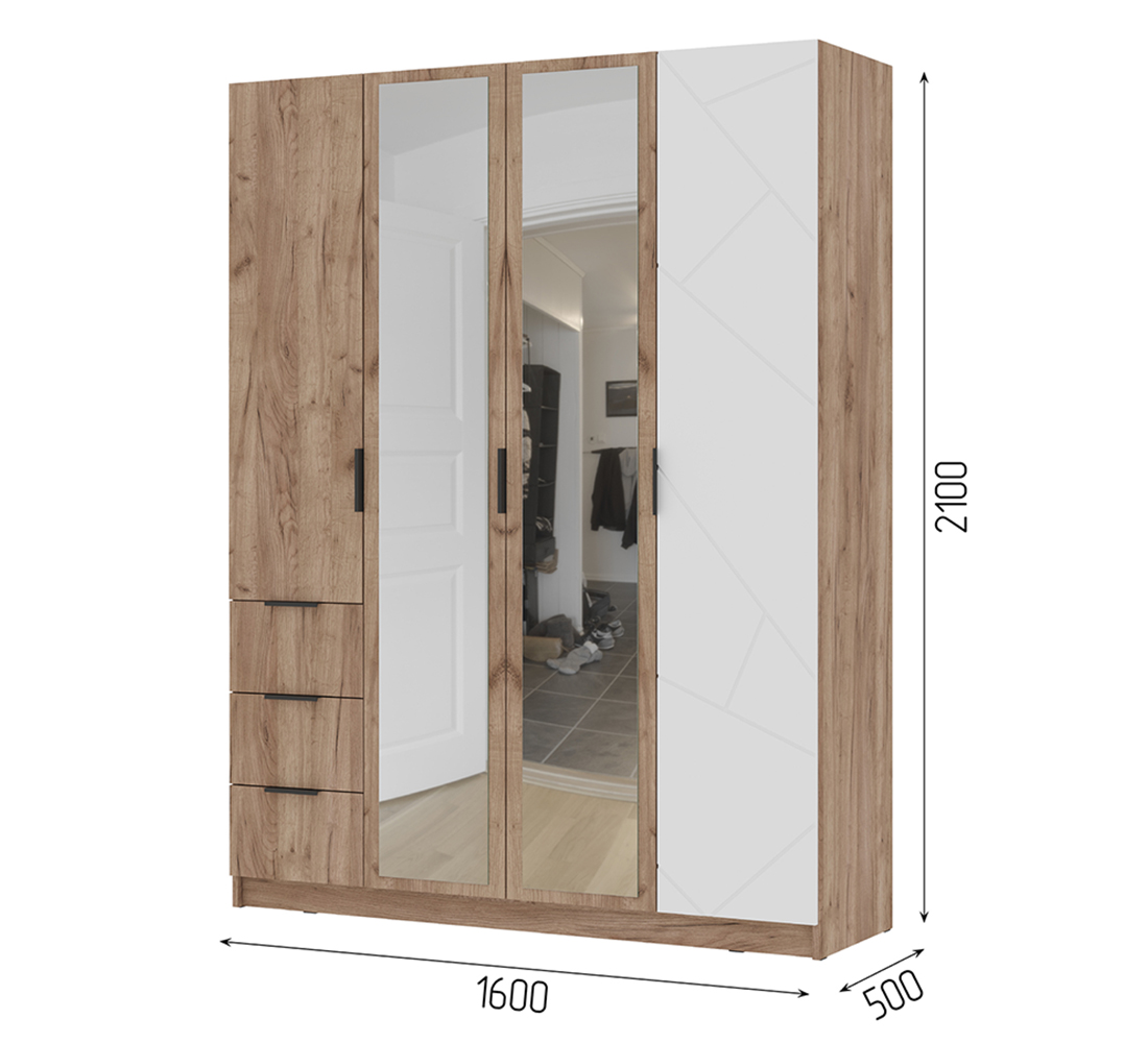 Орегон ШК 04 Шкаф 4-х ств. (50) асфальт супермат /дуб крафт  табачный