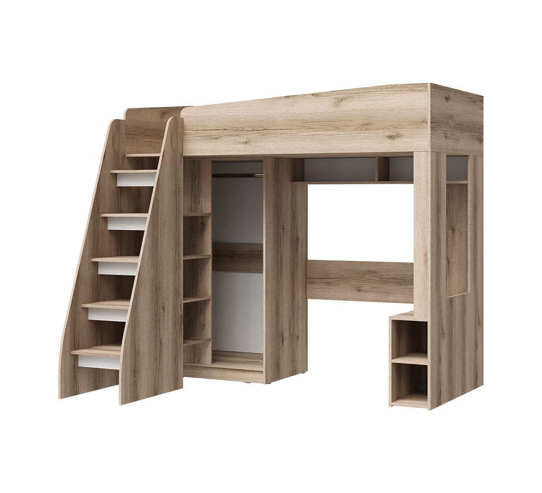 Киви КР-02 Кровать-чердак (50) белый суперматовый/дуб делано