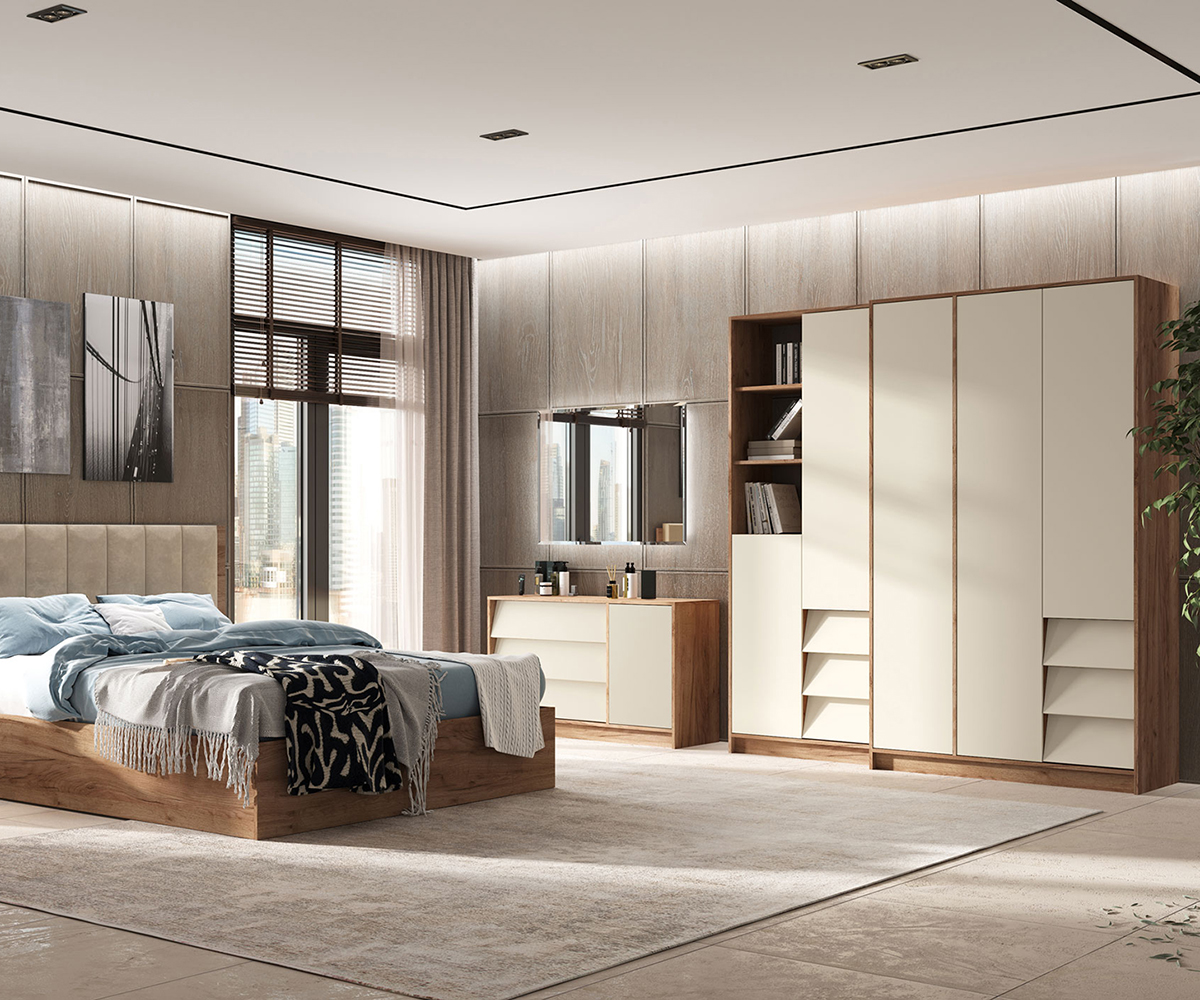 Рейн ШК 03 Шкаф 4-х ств (50) кашемир/дуб крафт табачный