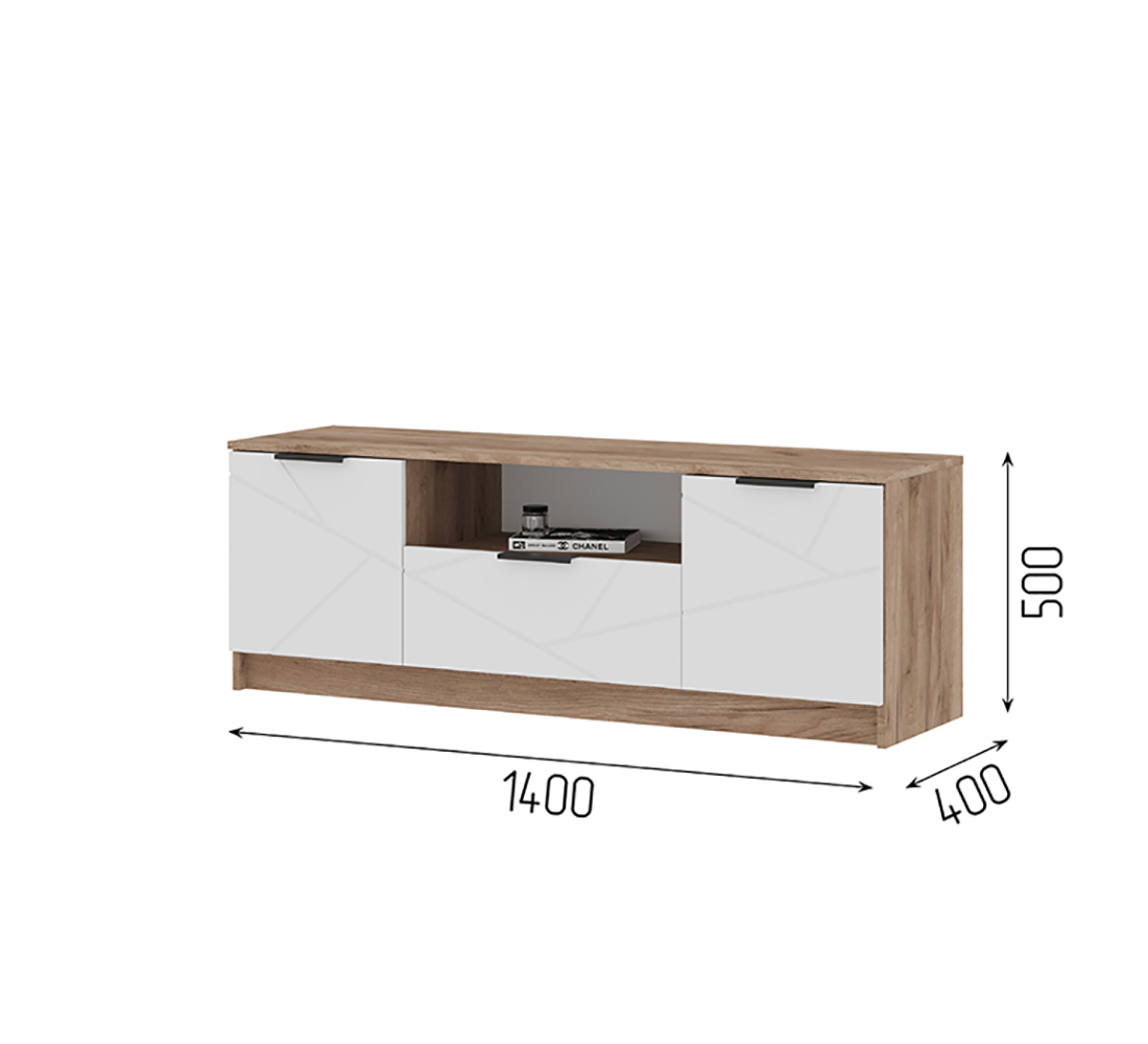 Орегон ТВ 01 Тумба под ТВ (50) белый супермат /дуб крафт  табачный