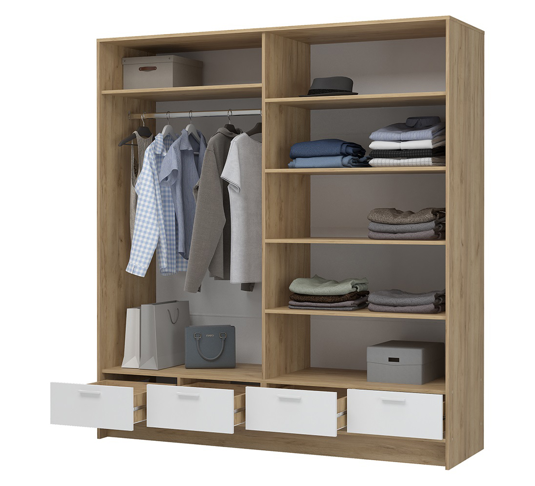 Ирис ШК-04 Шкаф 4-х ств с зеркалом (50) дуб крафт золото/белый шагрень