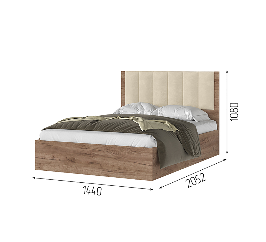 Рейн КР 01 Кровать 1,4*2,0 (50) бежевый/дуб крафт табачный