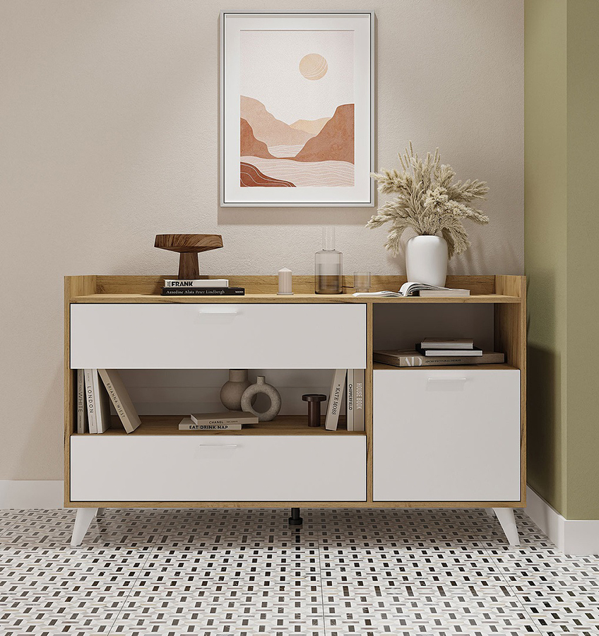 Ирис КМ-02 Комод (50) дуб крафт золото/белый шагрень