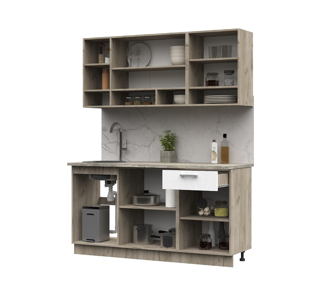 Кухня Рица 1,6м (50) белый/дуб крафт серый