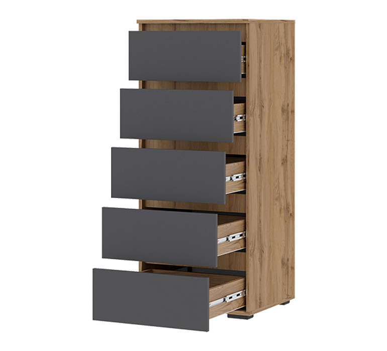 Хелен КМ 03 Комод 502 5 ящиков (23) серый графит/дуб крафт золото