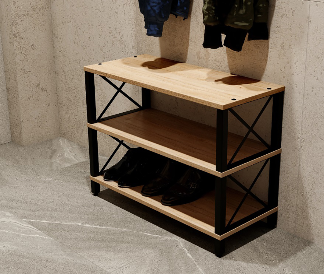 Бонн Прихожая Стеллаж для обуви малый (02) черный/дуб светлый натуральный