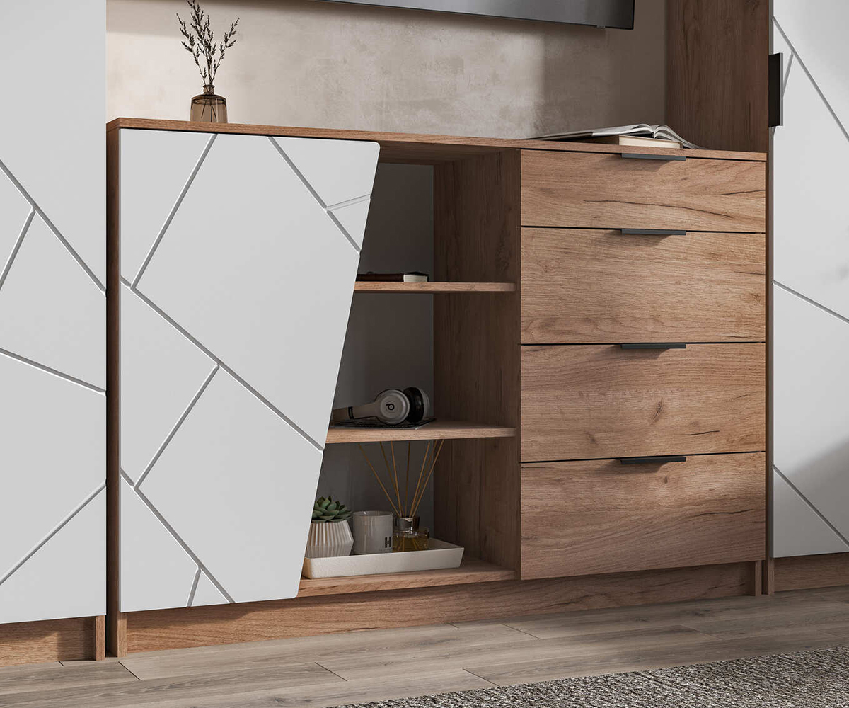 Орегон КМ 01 Комод 1400 (50) белый супермат /дуб крафт  табачный