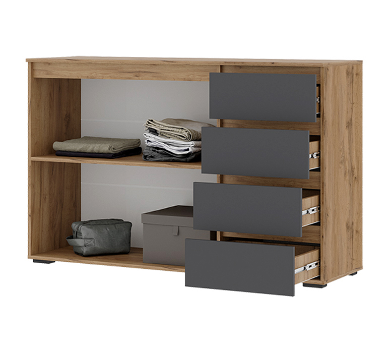 Хелен КМ 06 Комод 4 ящика (23) серый графит/дуб крафт золото