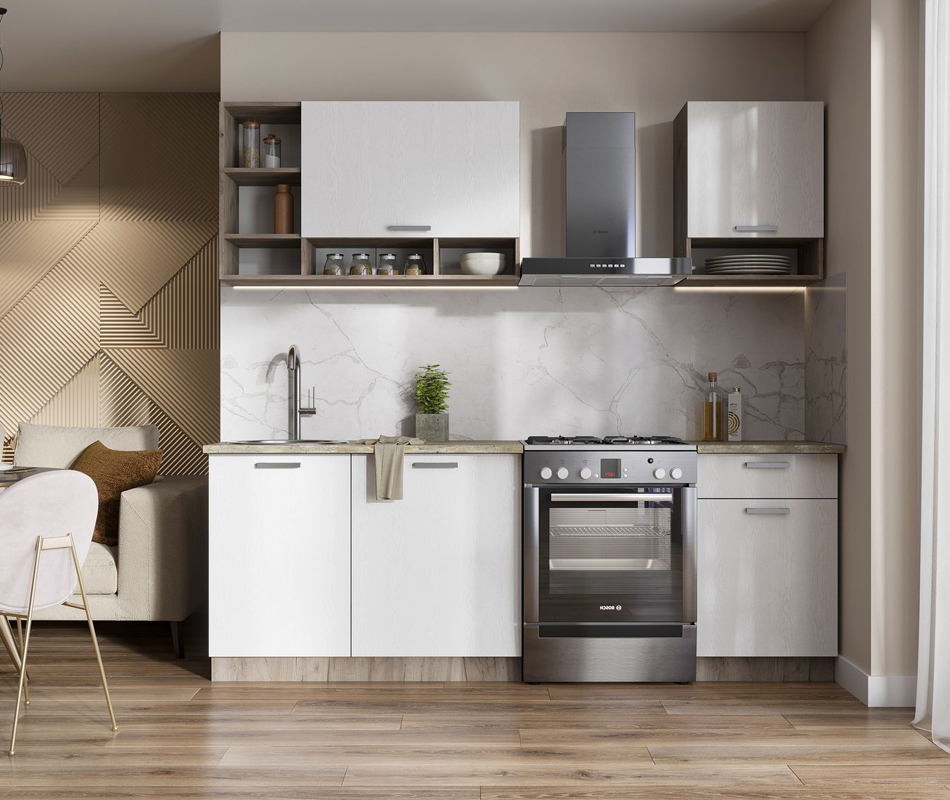 Кухня Рица 1,6м (50) белый/дуб крафт серый