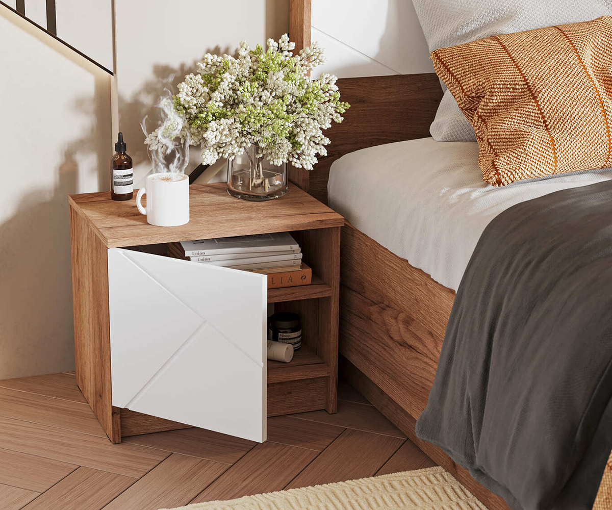 Орегон ТБ 03 Тумба прикроватная (50) белый супермат /дуб крафт  табачный