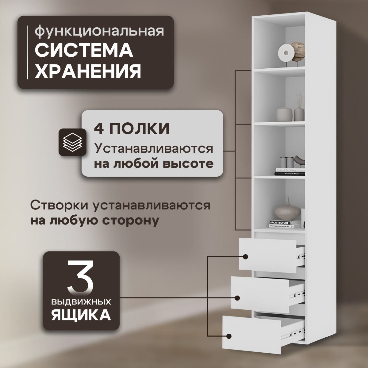 Хелен ПН 03 Пенал закрытый (50) белый