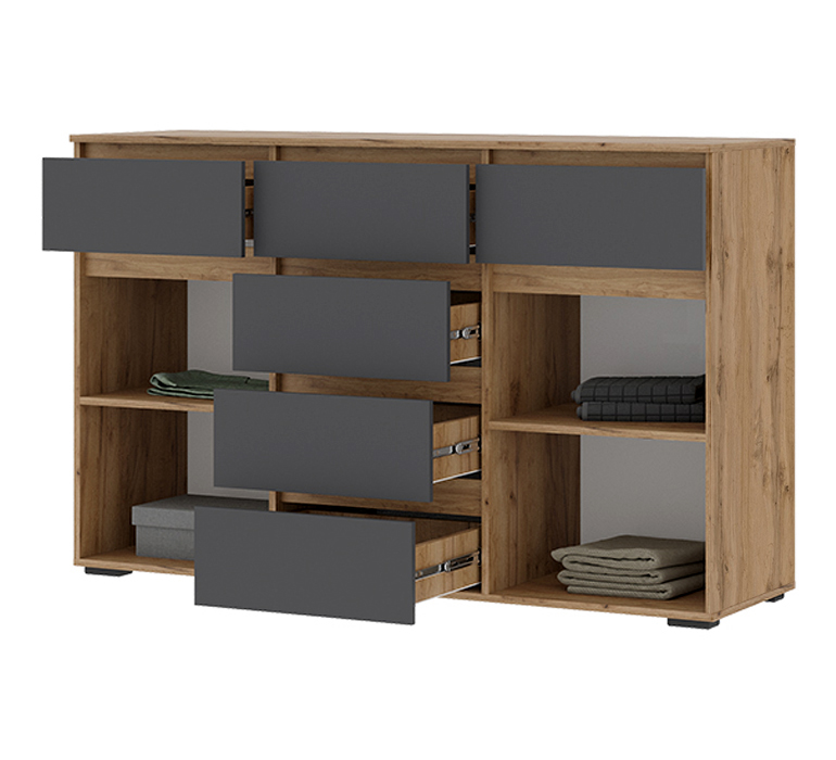 Хелен КМ 05 Комод 6 ящиков (23) серый графит/дуб крафт золото