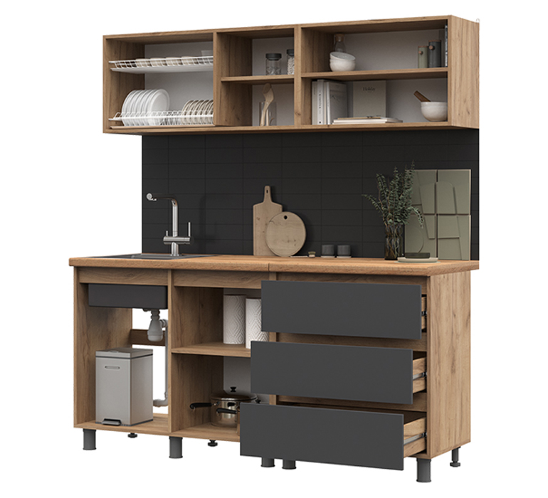 Кухня Хелен 1,7м (50) серый графит/дуб крафт золото