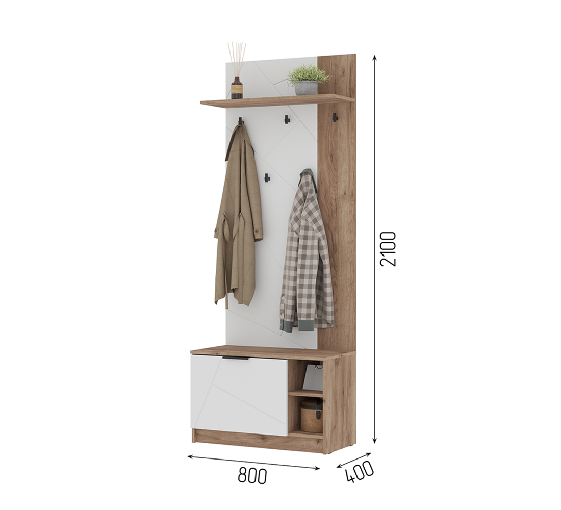 Орегон ПР 01 Прихожая (50) белый супермат /дуб крафт  табачный