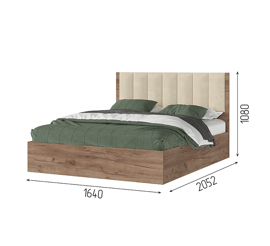 Рейн КР 02 Кровать 1,6*2,0 (50) бежевый/дуб крафт табачный