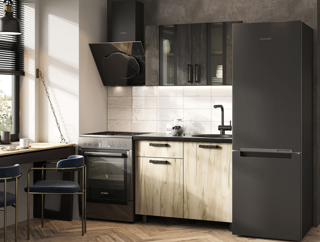 Кухня Эдинбург 1,0м (50) железный камень/дуб крафт серый