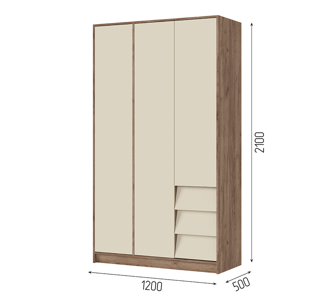 Рейн ШК 02 Шкаф 3-х ств (50) кашемир/дуб крафт табачный