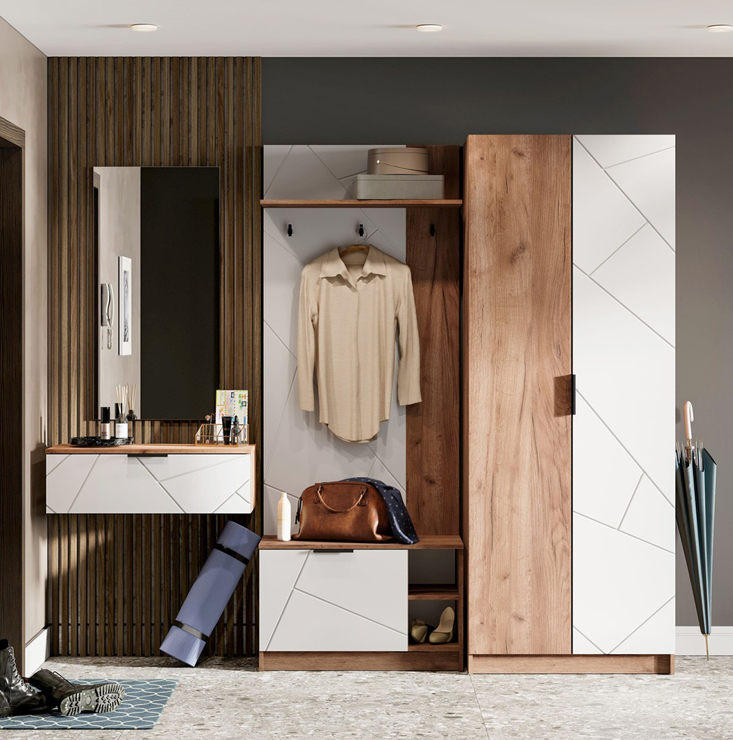 Орегон ПР 01 Прихожая (50) белый супермат /дуб крафт  табачный