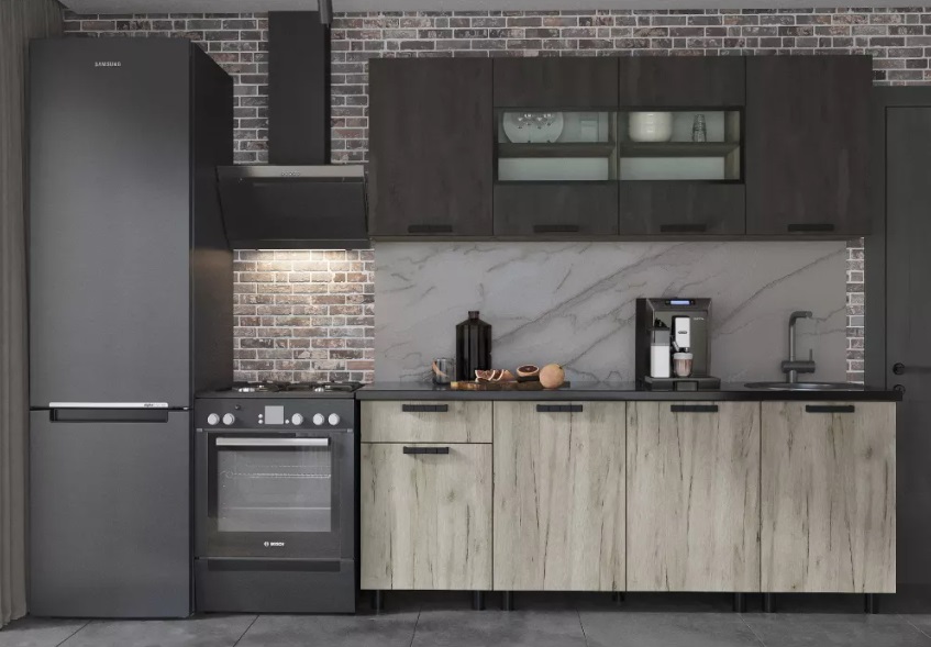 Кухня Эдинбург 2,0м (50) железный камень/дуб крафт серый