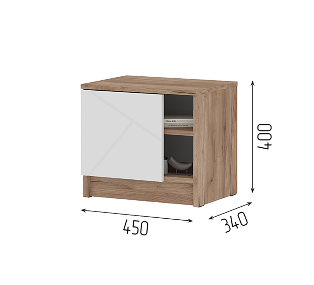 Орегон ТБ 03 Тумба прикроватная (50) белый супермат /дуб крафт  табачный