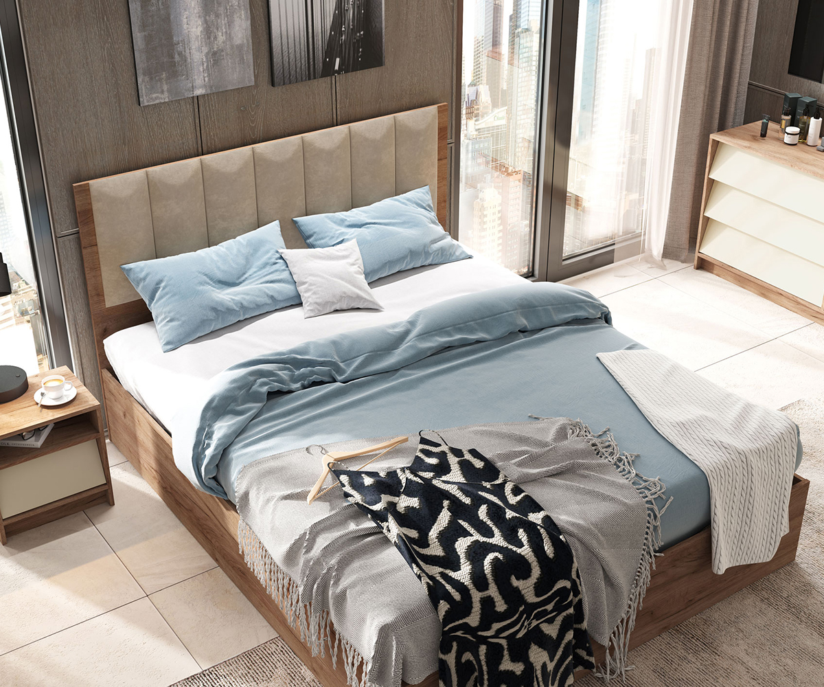 Рейн КР 01 Кровать 1,4*2,0 (50) бежевый/дуб крафт табачный