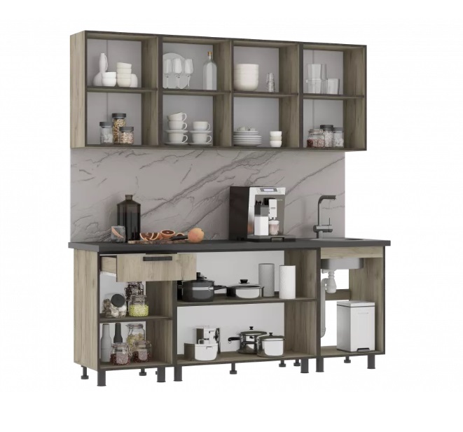 Кухня Эдинбург 2,0м (50) железный камень/дуб крафт серый