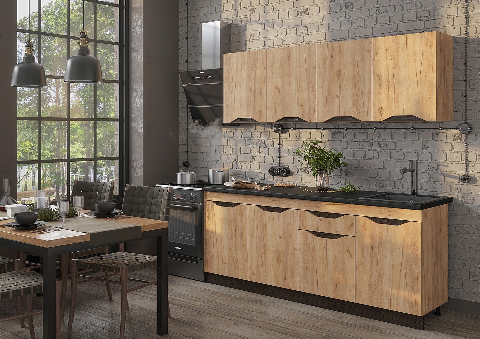 Кухня Паола 2,0м (50) дуб крафт золотой/венге